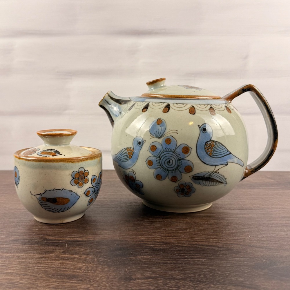 Ken Edwards El Palomar Tonala Coffee Pot Sugar Bowl Bird Pottery Mexico